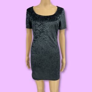 American VINTAGE US 6 Roberta 90's Black Crushed Velvet Bodycon Mini Dress